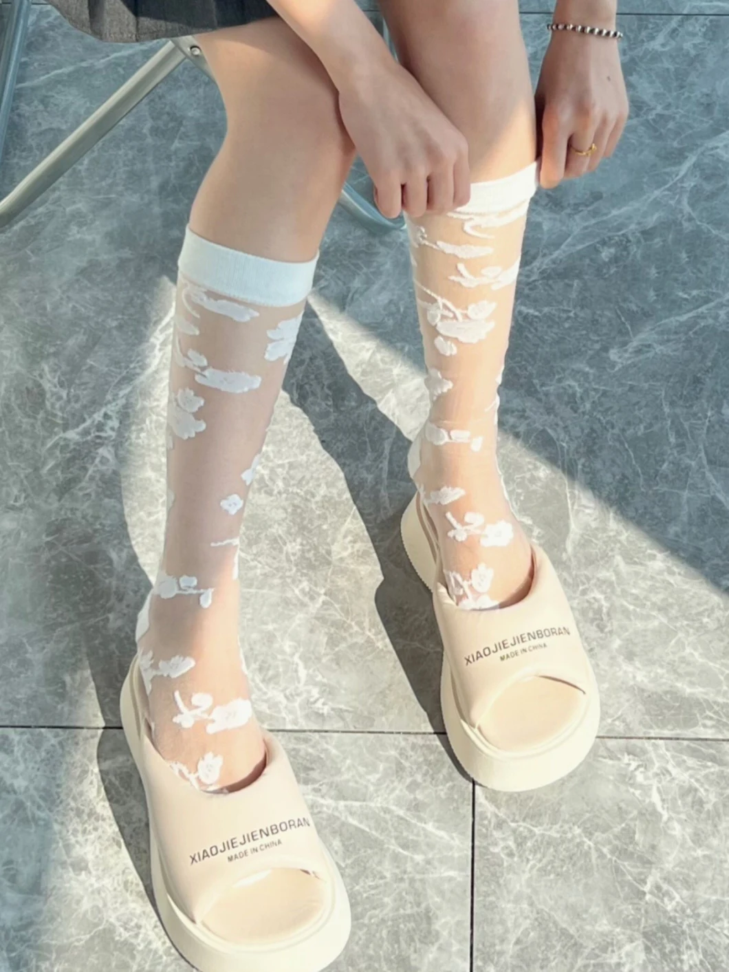 Knee High Style Transparent Organza Sexy Women Custom Black Knitting Design Fashion Wholesale Cheap Girl Long Sock