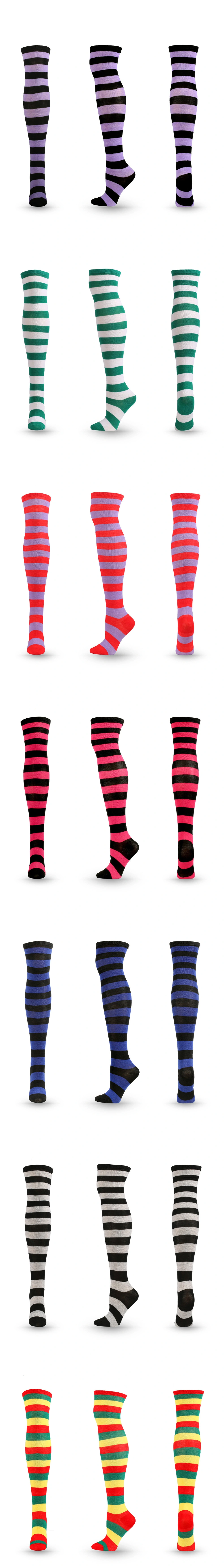 Womens Thigh High Socks Cotton Striped Over The Knee Socks Long Knee High Socks for Women