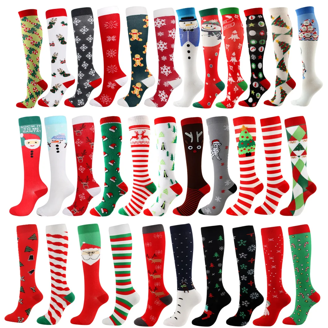 Factory Wholesale Soft Cozy Warm Knee High Jacquard Christmas Socks for Women