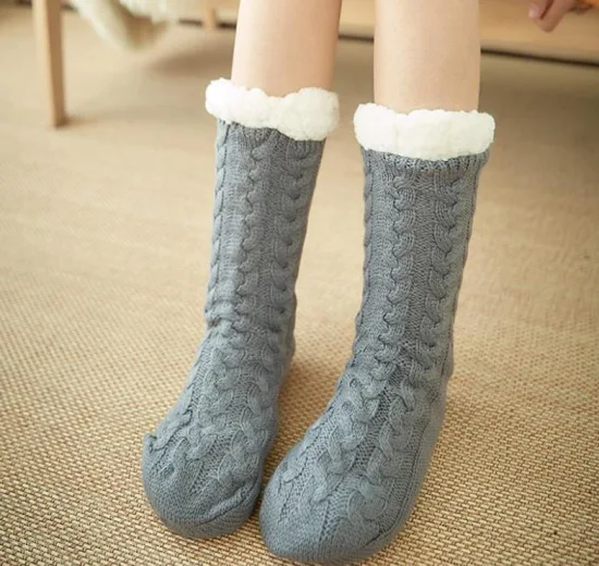 Weihnachten Damen Thermo Socken Frauen Winter Plüsch Weichen Boden Weibliche Anti Slip Grip Hausschuhe Fuzzy Flauschige Kurze Socke