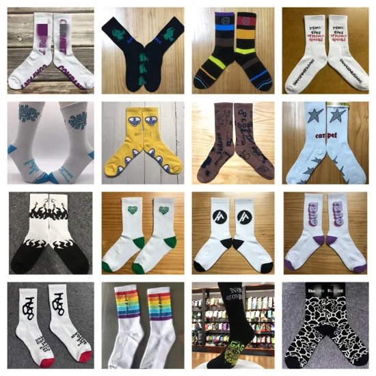 Direkt ab Werk modische Baumwoll-Schweißabsorptions-Sport-Frottee-Socken, Jacquard-Stickerei, Logo, individuelle Socken für Männer und Frauen