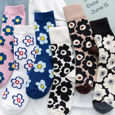 Hochwertige, modische Damen-Socken mit Rundhalsausschnitt und Blumenmuster